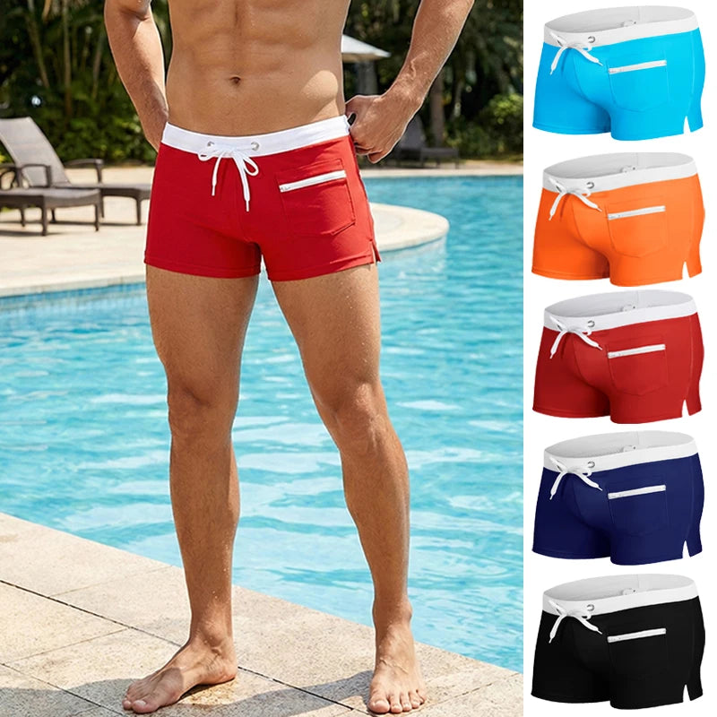 Contrast Swim Trunks with Zipper Pocket