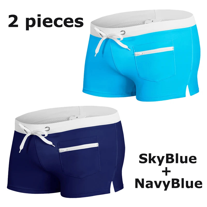 Contrast Swim Trunks with Zipper Pocket