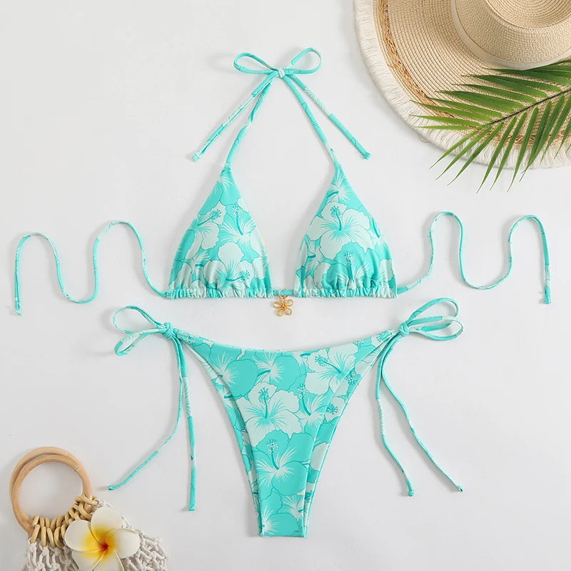 Three-Piece Triangle Bikini Set with Cover-Up