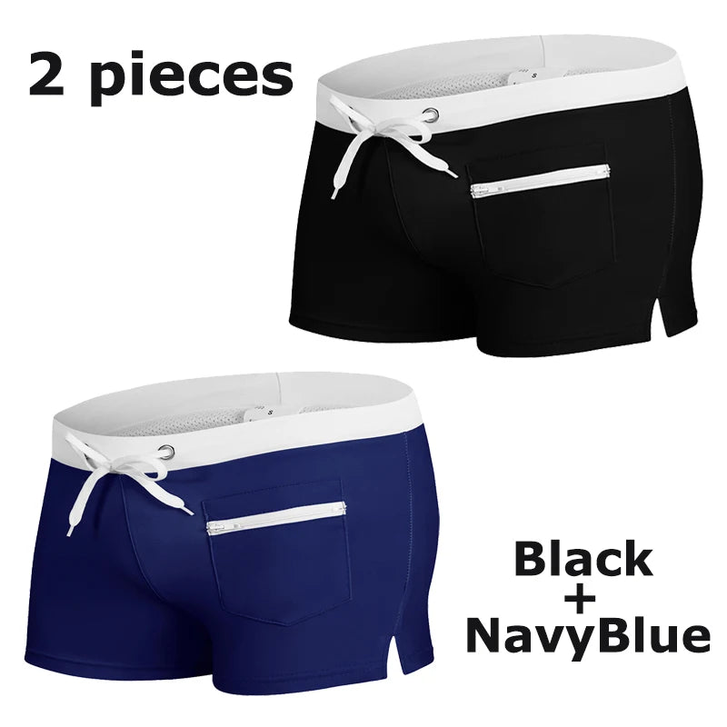 Contrast Swim Trunks with Zipper Pocket