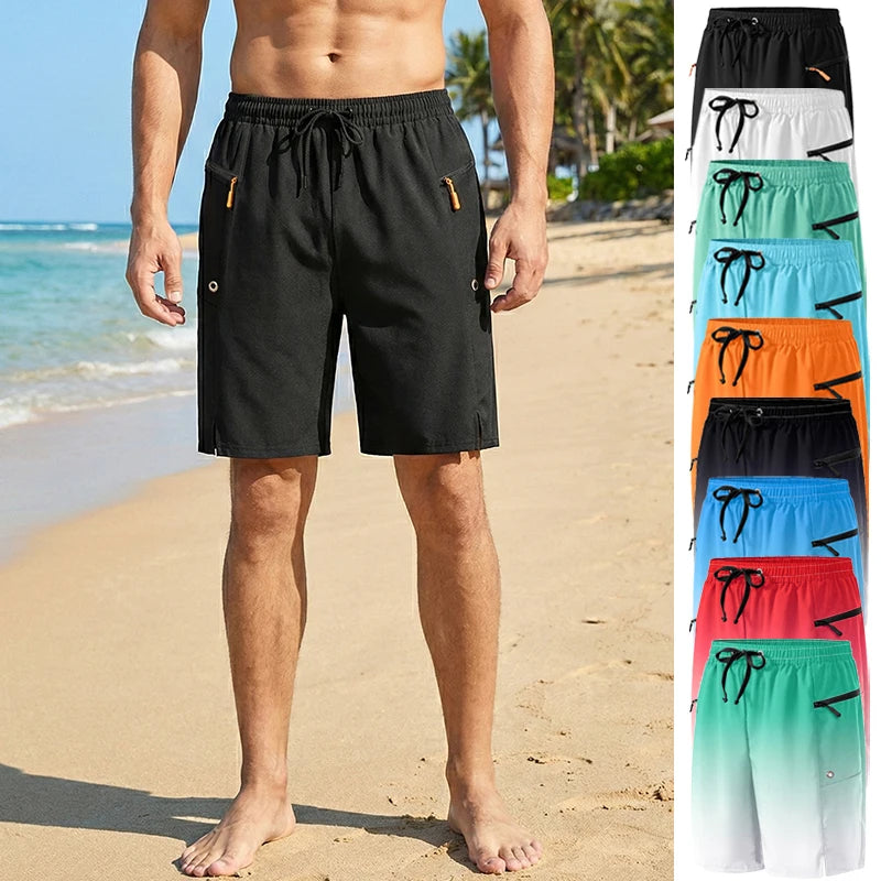 Gradient Beach Shorts with Zipper Pockets