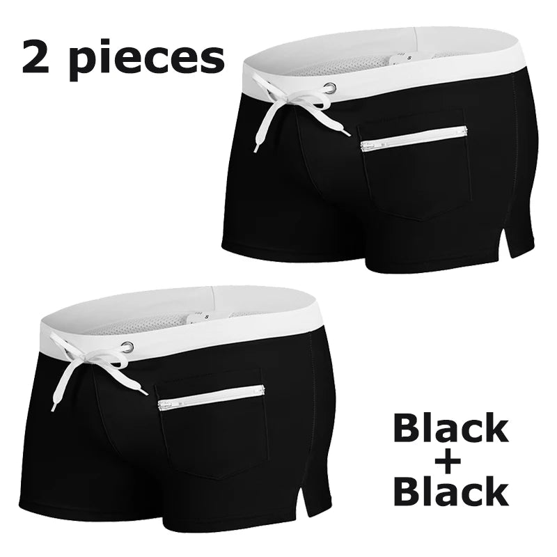 Contrast Swim Trunks with Zipper Pocket