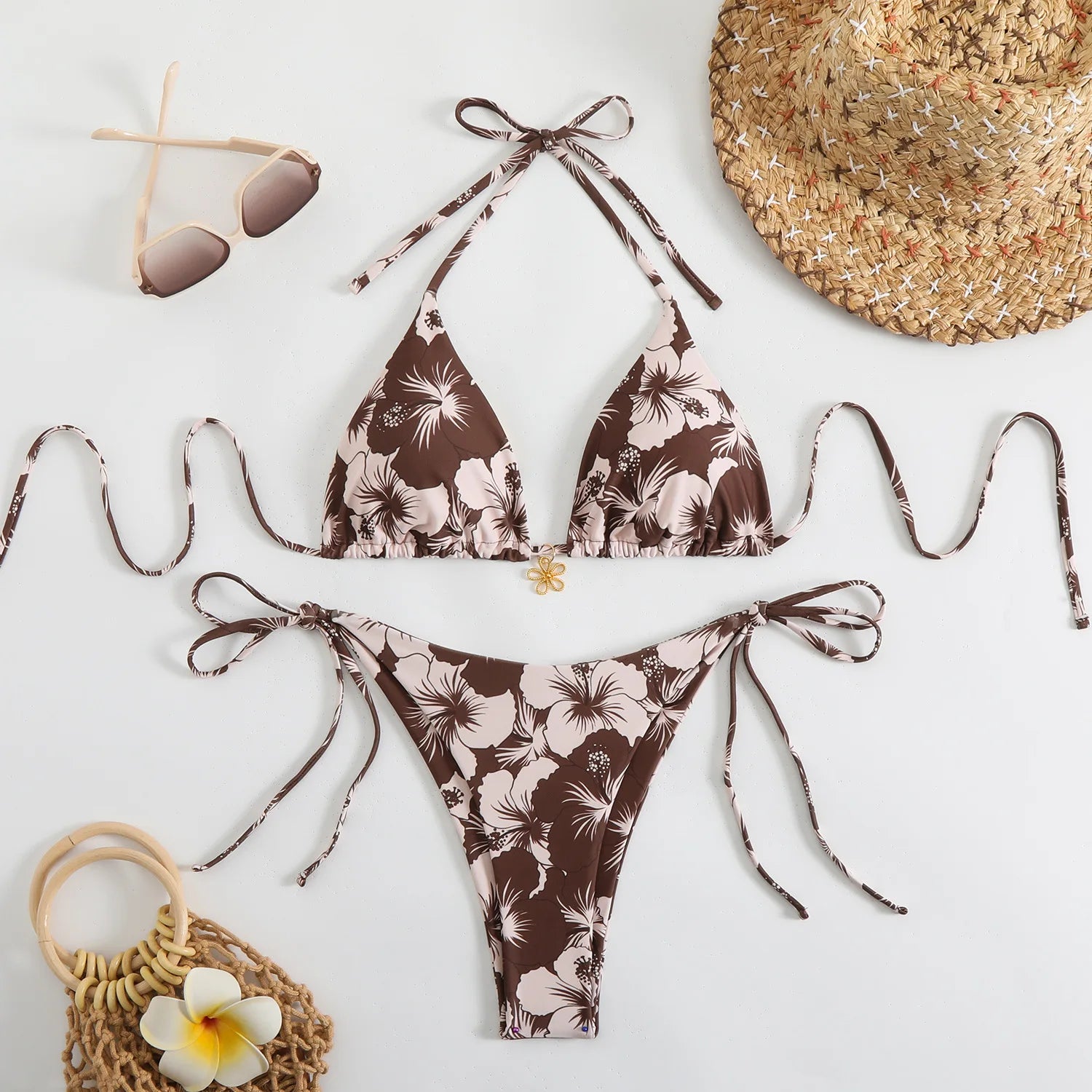 Three-Piece Triangle Bikini Set with Cover-Up